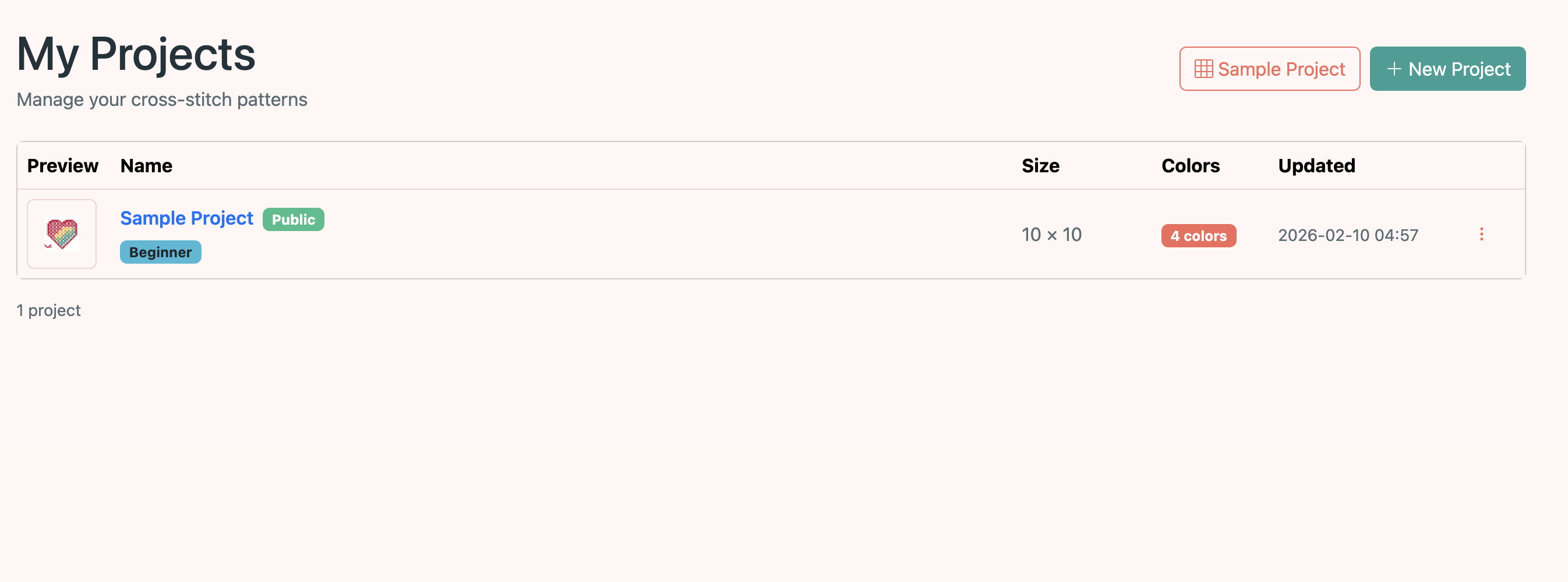 My Projects page with New Project button