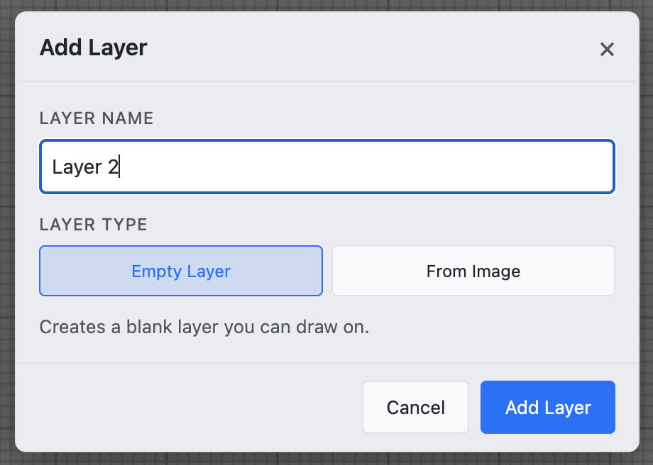 Add Layer dialog — Empty Layer option