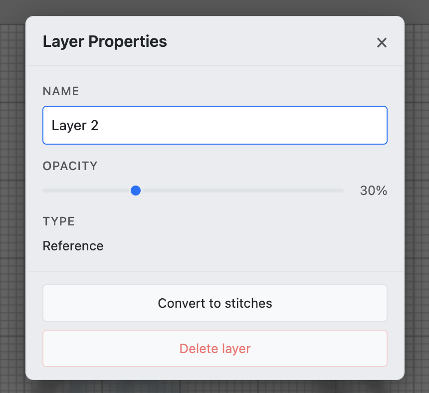 Layer properties — Convert to Stitches button