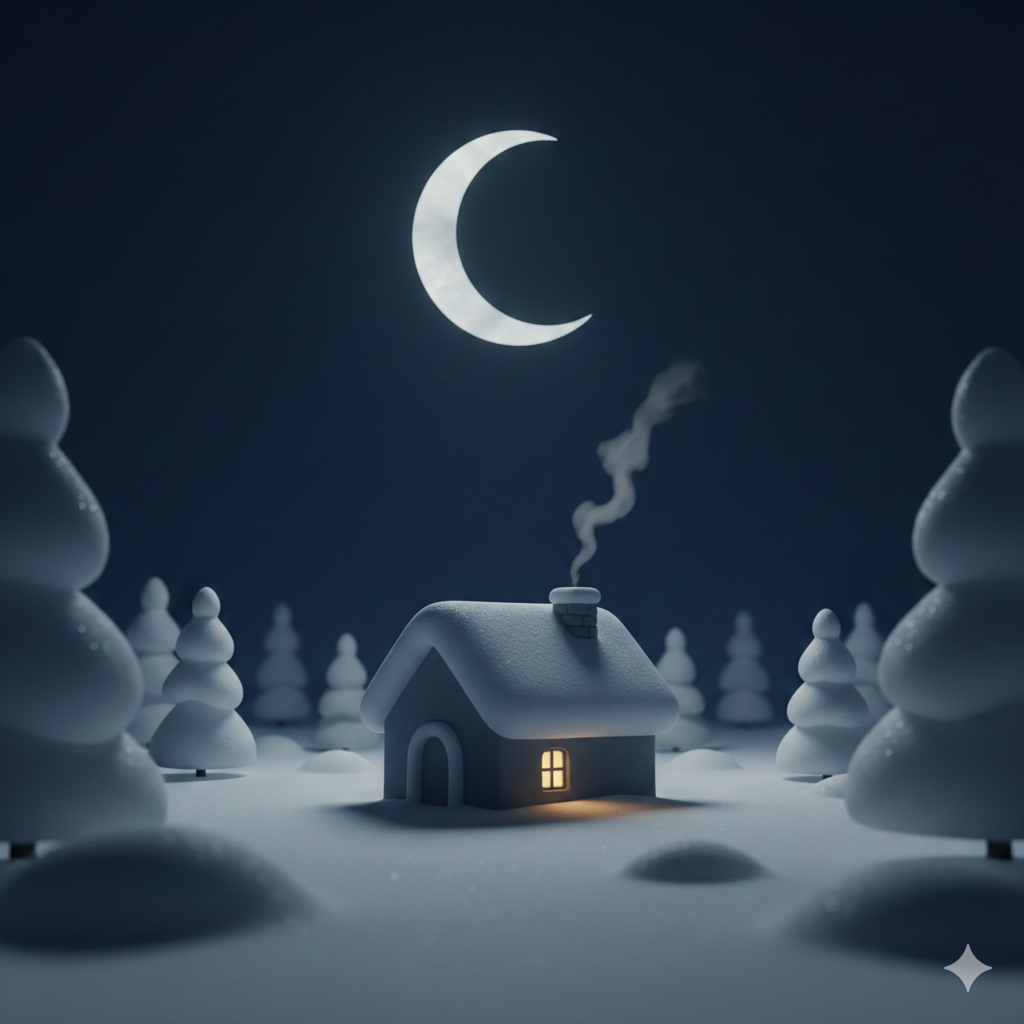 AI-generated winter house scene used as source for cross stitch pattern