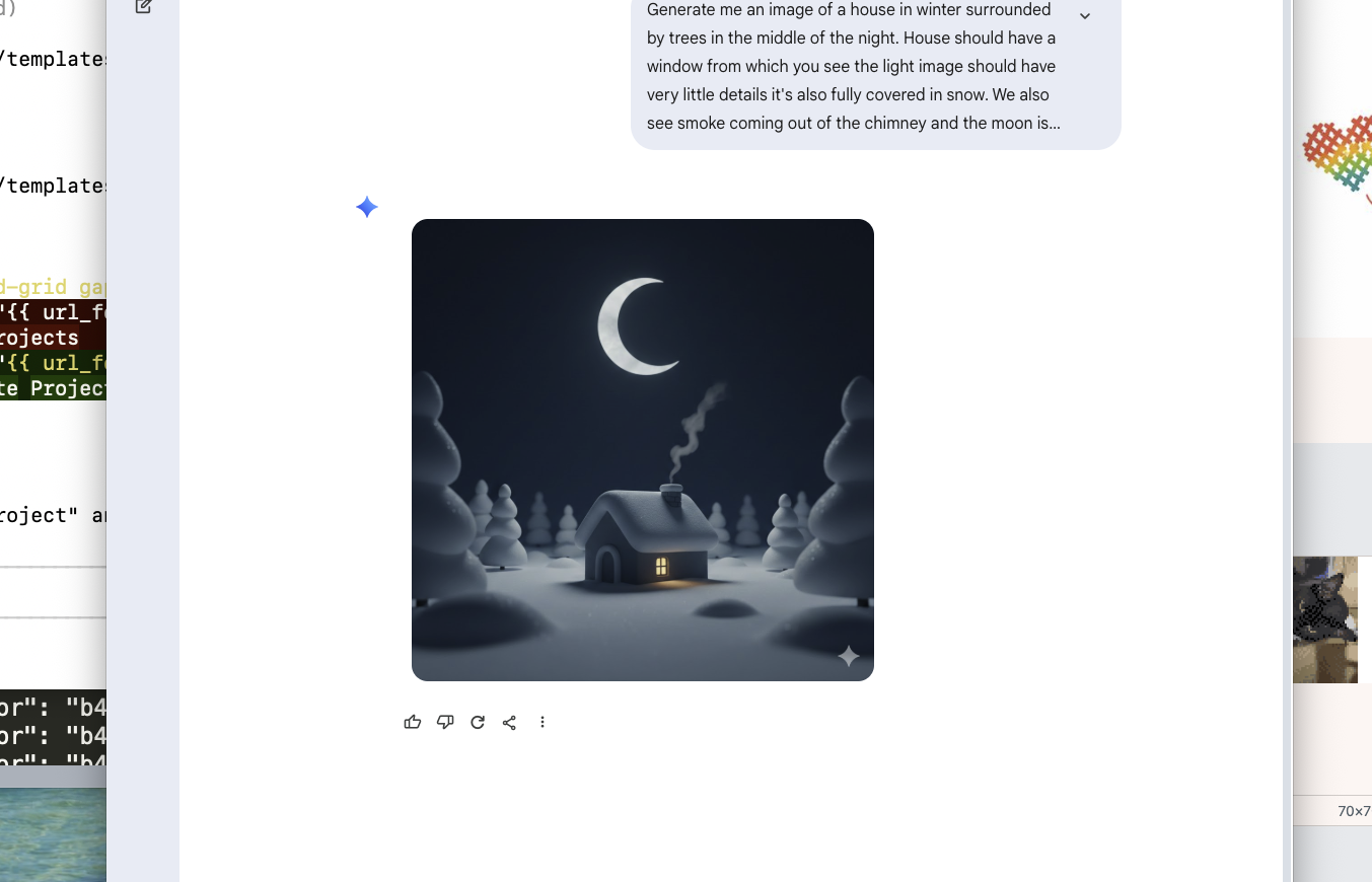Using Google Gemini to generate a winter house image for cross stitch conversion