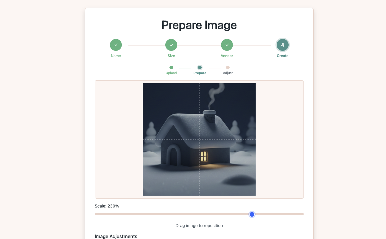 Prepare Image screen zoomed to 230% focusing on the house