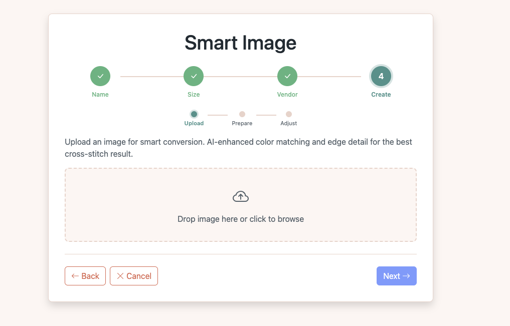 Smart Image upload step with drag and drop area