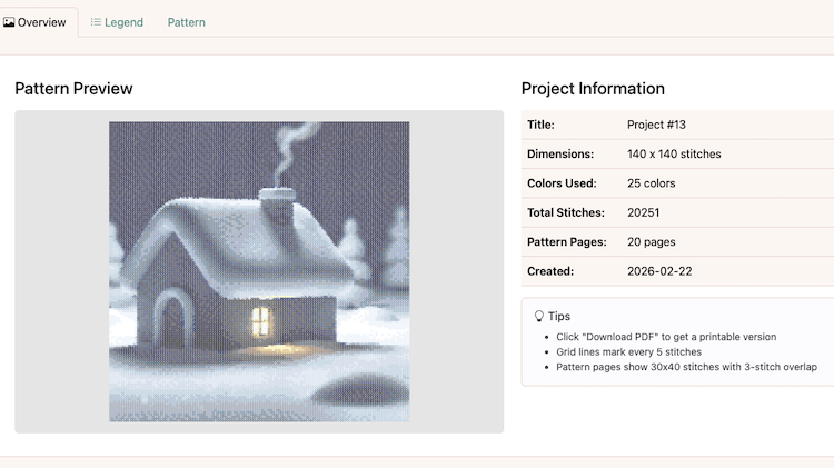 Pattern overview with preview and project info