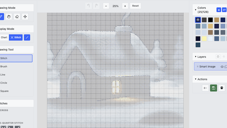 Stitch editor with color palette and layers